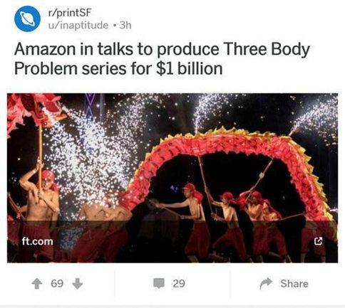 亚马逊投资十亿美元拍《三体》 美剧《三体》粉丝可以放心了?